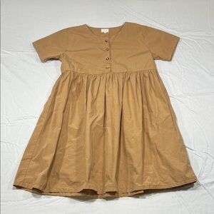 Charming Tan Kids Dress with Button Detail